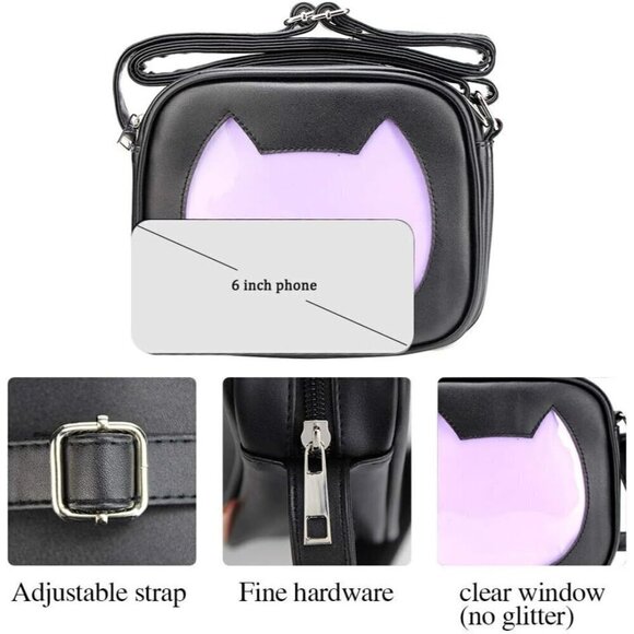 Women Purple Ita Bag Crossbody Cat Small Ita Purse Pin Display Bag with Insert - Picture 7 of 8